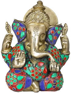 5" Blessing Ganesha Sculpture in Brass | Handmade | Made in India: Title: 5" Blessing Ganesha Sculpture in Brass | Handmade | Made in India Description: Brass Statue With Inlay Work Height: 5.8 inch Width: 2.7 inch Depth: 4.7 inch Weight: 1.70 kg Additional Informati