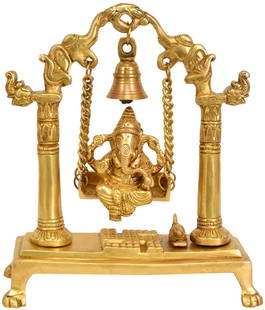 9" Lord Ganesha on a Swing with Bell Atop In Brass | Handmade | Made In India: Title: 9" Lord Ganesha on a Swing with Bell Atop In Brass | Handmade | Made In India Description: Brass Statue Height: 9.3 inch Width: 8 inch Depth: 3.2 inch Weight: 2.40 kg Reserve: $149.00 Shipping: