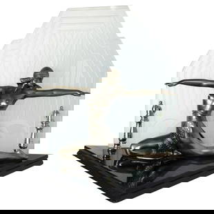 Art Deco Revival Chrome Art Deco Cleopatra Lamp with Etched Glass Shade: About the Item Chrome Art Deco Cleopatra lamp with etched glass shade and black marble base, circa 1980. Dimensions: Height: 13 in (33.02 cm)Width: 16 in (40.64 cm)Depth: 11 in (27.94 cm) Materials an