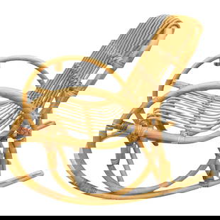 Restored Vintage Rare Snake Arm Rattan Children's Rocking Chair: About the Item A rare Paul Frankl inspired one-strand snake arm child's size rattan rocking chair with stick rattan seat. Restored to new for you. All rattan, bamboo and wicker furniture has been pain