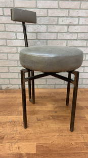 Vintage Modernist Hand Forged Iron Accent Chair Newly Upholstered in Holly Hunt Dewpoint Leather: Vintage from before 2000 Overall width: 19 inches Overall height: 30 inches Overall depth: 21 inches Vintage Modernist Hand Forged Iron Accent Chair Newly Upholstered in Holly Hunt Dewpoint Leather Th