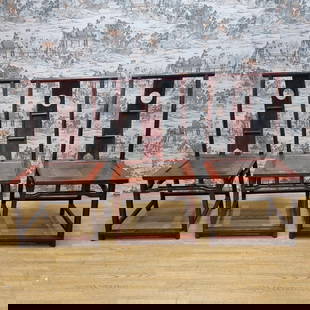 Antique Shanxi Province Red Lacquered Elm Side Chairs - Set of 3: Vintage from before 2000 Antique Shanxi Province Red Lacquered Elm Side Chairs - Set of 3These Antique Elm Red Lacquers Dining Chairs are from the Shanxi Province of China. They can be used as office