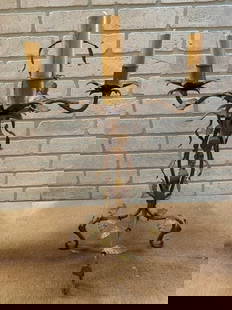 Antique Victorian Italian Leafy Tole Candelabra: Vintage from the 1920s Materials: metal Antique Victorian Italian Leafy Tole Candelabra 4 Arm Candle Holder Candlestick Antiqur hand-forged candelabrum embellished with leaves. Circa 1920 H 22" W 13"