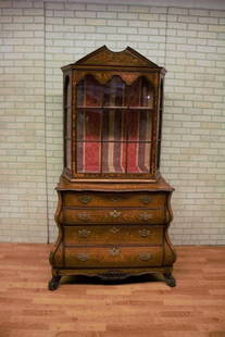 Antique Dutch Marquetry Display Vitrine Cabinet: Vintage from before 2000 Antique Dutch Marquetry Display Vitrine Cabinet The buffet is hand-crafted with exquisite walnut wood, boxwood and fruitwood floral marquetry, typical of the late 18th century