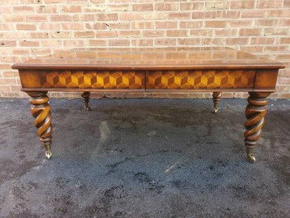 Vintage Victorian English Parquetry 2 Drawer Coffee Table: Vintage from before 2000 Vintage Victorian English Parquetry 2 Drawer Coffee Table Jonathan Charles Style English Parquetry Star Design Twist Legs, 2 Drawer Coffee Table on Brass Casters Circa Mid 20t