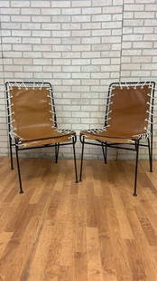 Mid Century Modern Pipsan Saarinen Swanson for Ficks Reed Sol-Air Sling Chairs Newly Upholstered -: Vintage from before 2000 Materials: leather, iron, rope, metal Mid Century Modern Pipsan Saarinen Swanson for Ficks Reed Wrought Iron &#8220;Sol-Air&#8221; Lounge Patio Sling Chairs Newly Upholstered