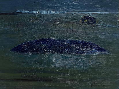 Thick Dark Blue and Green Abstract French 20th Century Painting 1986: About the Item Abstract Expressionist Composition signed by Gilbert Pelissier (French born 1924) oil painting on canvas, unframed canvas size: 18 x 24 inches condition: overall very good, a few minor