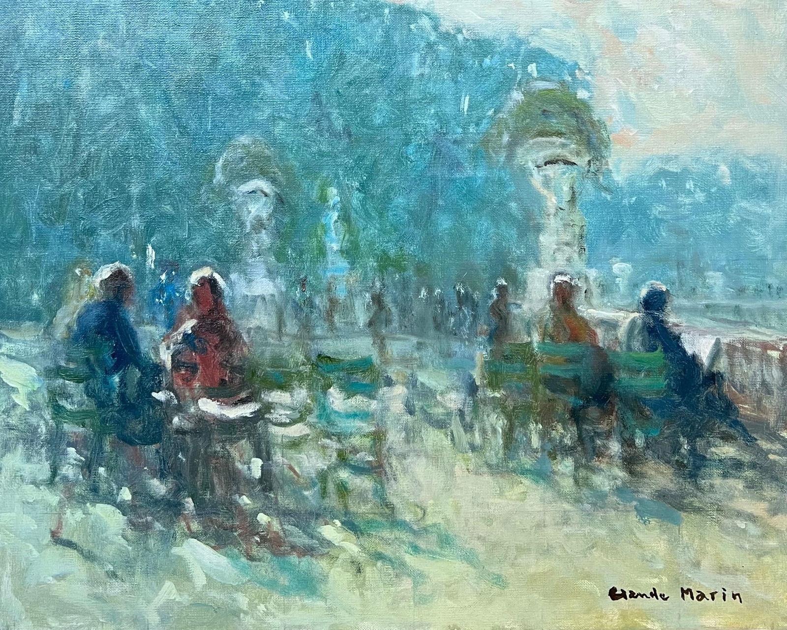 Luxembourg Garden Paris Park Scene 20th Century French Impressionist Signed Oil 1980's (1 of 14)