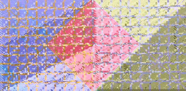 French 20th Century Abstract Bold Red Diamond Amidst a Complex Grid 1978: About the Item Abstract Expressionist Composition by Gilbert Pelissier (French born 1924) signed, inscribed verso dated 78' oil painting on canvas, unframed canvas size: 16 x 31.5 inches condition: ov