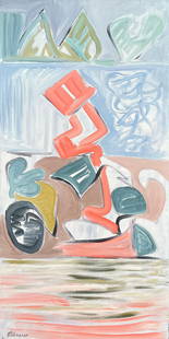 French 20th Century Shapes in Motion Abstract Geometric Forms Pastel Colours 1982: About the Item Abstract Expressionist Composition by Gilbert Pelissier (French born 1924) signed oil painting on canvas, unframed inscribed verso canvas size: 39.5 x 24 inches condition: overall very