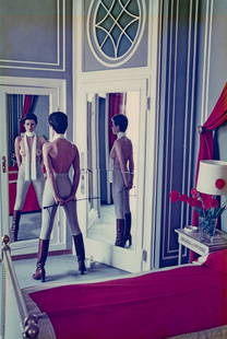 Helmut Newton 'Villa d'este como' Print: Description: Helmut Newton 'Villa d'este como' Print mounted on board and measuring at 12x8 inches Date: 1989 Material: Board & Glossy Art Paper Additional Information: Possible Reproduction/Printed L