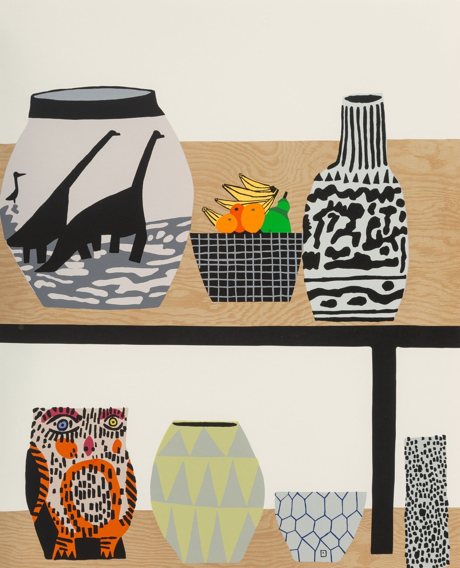 Jonas Wood 'Shelf Still Life' Print: Description: Jonas Wood 'Shelf Still Life' Print measuring at 32x26 inches Date: 2018 Material: Matte Art Paper Additional Information: Possible Reproduction/Printed Later Reserve: $70.00 Shipping: Do