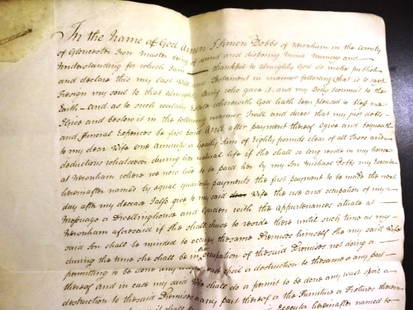 1798 Manuscript English Will of Iron Master: English 1798 manuscript Copy of a will of Simon Dobbs of Gloucester an Ironmaster neatly pinned on four Ledger leaves of paper and one additional blank. Very good condition measures 13 x 16&#8221;. Re