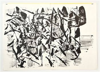 Jean-Paul Riopelle original lithograph, 1964: Medium: original lithograph (in two sections). Printed in 1964 and published by Eberhard Kornfeld for the 1 Cent Life portfolio in an edition of 2000. Size: 16 x 22 3/4 inches (408 x 580 mm). There is