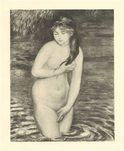 Pierre-Auguste Renoir "Femme se baignant": Medium: collotype (after the painting). Printed in 1923 and published in Paris by Bernheim-Jeune in an edition of 150 for the "Renoir, peintre du nu" portfolio. Image size: 8 1/2 x 6 3/4 inches (217 x