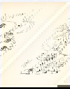 Joan Miro surrealist composition, 1947: Medium: collotype (after the Miro lithograph). Printed in 1947 in an edition of 1500 by Meriden Gravure and published by Curt Valentin for the rare portfolio "The Prints of Joan Miro". Size: 11 x 8 1/