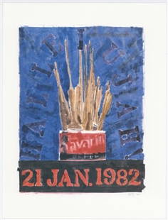 Jasper Johns "Savarin" 1982: Medium: offset lithograph (after the monotype). This is an offset lithograph reproducing one of Jasper Johns' Savarin monotypes, and it was printed by Norman Lithographers and published in 1982 by U.L