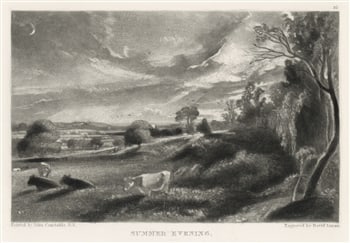 John Constable mezzotint "Summer Evening": Medium: mezzotint (engraved by David Lucas after the John Constable painting). Printed in 1855 on cream wove paper for the "English Landscape Scenery" portfolio, published in London by Henry Bohn. Pla