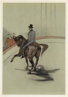 Toulouse-Lautrec lithograph | Circus "Haute Ecole": Medium: lithograph (after the colored pencil drawing). Printed in Paris in 1952 by Mourlot Freres in an edition of 1500. The total sheet (including margins) measures 12 3/8 x 9 5/8 inches (315 x 245mm