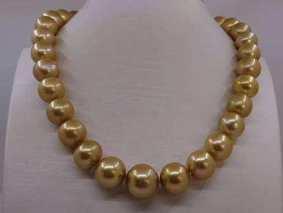 Necklace PSL Certified Australian Golden South Sea Pearls -12.0x14.6mm: Title: Necklace PSL Certified Australian Golden South Sea Pearls -12.0x14.6mm Description: This necklace is in the category of the strongest Teri according to the tested results and the P.S.L criteria
