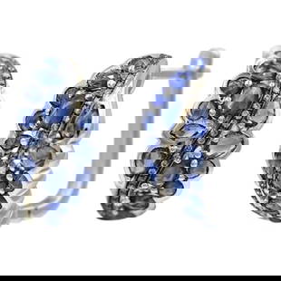 Original Blue Sapphire Diamond Lever-Back Earrings for Her: Earrings White Gold 14 K (Matching Ring Available) Diamond 76-RND 57-0,47carats-4/6 Blue Sapphire Weight 7.55 grams With a heritage of ancient fine Swiss jewelry traditions, is a Geneva based jeweller