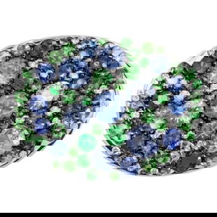 Creative Blue Sapphire Tsavorite Designer Diamond Brooch for Her: Brooch White Gold 14 K (Matching Ring Available) Diamond 26-RND 57-0,2-4/6 Tsavorite 44-RND-1,19 1/2 Blue Sapphire 10-RND-1,03 Blue Sapphire 2,39 (5)/2 Weight 6.58 grams With a heritage of ancient fin