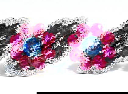7.30Ct Natural Ruby Sapphire Diamond Cluster Earrings 14 Karat Clip Cocktail: MAGNIFICENT JEWELS Sapphire, Ruby Cluster Glamour 5.00ct. Natural Red Ruby Earrings. Clean clarity, full round shape cuts All transparent. Gorgeous intense vivid colors Diamonds: .70ct. full cut round