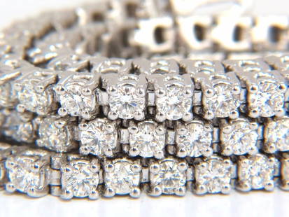 Natural Diamond Tennis Bracelet 12.32ct. G/Vs 14kt Three Rows 7 inch Brilliants: MAGNIFICENT JEWELS Classic Three Row. 12.32ct. natural diamonds Tennis Bracelet. Rounds, Full cut brilliants 147 Diamonds G colors Vs-2 clarity 14kt. white gold 38.7 Grams. 7 Inches long (wearable len