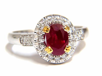 GIA Certified 1.95ct Natural Ruby Diamond Ring 18kt Vivid Red & Origin+: Red Prime Ruby Ring 1.63ct. Natural GIA Certified Ruby Ring GIA Certified Report ID: 6173627333 7.31 X 5.22 X 4.59mm Full cut oval brilliant, Transparent The Vivid Red & Origin Tested. .32ct. Diamonds