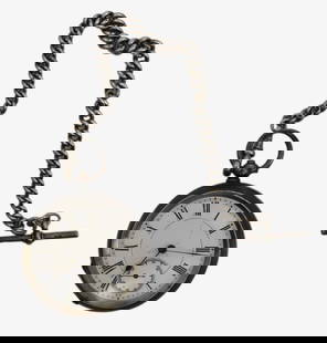 Antique Silver Pocket Watch with Albert Chain – Key-Wound: Antique Silver Pocket Watch with Albert Chain &#8211; Key-Wound An antique silver pocket watch with an Albert chain, featuring a key-wound movement. Features: Dial: White enamel with black Roman numer