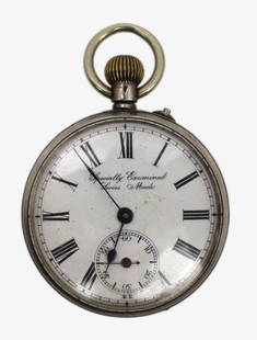 Antique Swiss Pocket Watch – Specially Examined: Antique Swiss Pocket Watch &#8211; Specially Examined A vintage Swiss-made pocket watch with a classic white enamel dial, black Roman numerals, and a sub-second dial at the six o&#8217;clock position.