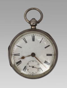 Antique Silver Key-Wound Pocket Watch: Antique Silver Key-Wound Pocket Watch &#8211; Roman Numeral Dial A late 19th to early 20th-century key-wound pocket watch, housed in a silver case with a classic white enamel dial featuring Roman nume