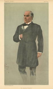 VANITY FAIR SPY CARTOON President William McKinley 'An American Protector' 1899: CAPTION PRINTED BELOW PICTURE: An American Protector [U.S. President William McKinley] McKINLEY William. President of the United Sates. Born Niles Ohio 1844. His family was from Scotland. Joined the A