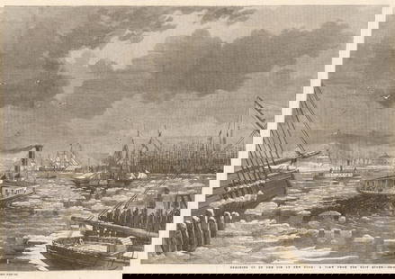 Breaking up of the ice at New York: a view from the East River 1862 old print: TITLE OF THE PRINT: 'Breaking up of the ice at New York: a view from the East River' DATE PRINTED: 29 March 1862 IMAGE SIZE: Approx Overall page size: 39 x 26cm, 15 x 10 inches; image size as shown: