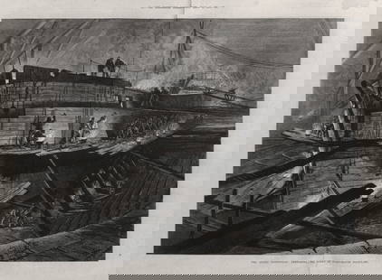 The Arctic Expedition: Preparing the Alert in Portsmouth dockyard. Ships 1875: TITLE OF THE PRINT: 'The Arctic Expedition: Preparing the Alert in Portsmouth dockyard' DATE PRINTED: 13 March 1875 IMAGE SIZE: Approx Overall page size: 39 x 53cm, 15 x 20 inches; Please note that t