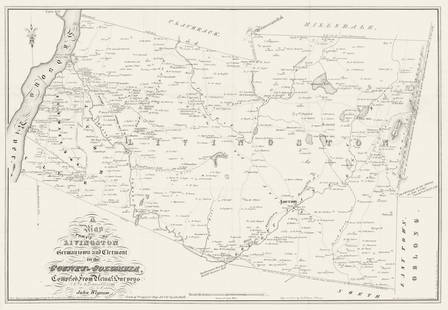 Livingston, Germantown & Clermont in Columbia County, New York 1798 (1850) map: TITLE/CONTENT OF MAP: 'A Map of the Towns of Livingston, Germantown and Clermont in the County of Columbia: compiled from actual surveys in January 1798' DATE PRINTED: 1798 (1850)  IMAGE SIZE: Approx
