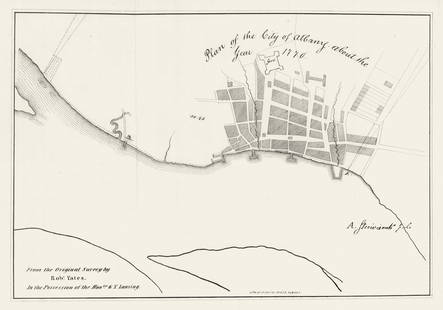 Plan of the city of Albany about the year 1770. New York. Robert Yates 1850 map: TITLE/CONTENT OF MAP: 'Plan of the city of Albany about the year 1770' DATE PRINTED: 1850  IMAGE SIZE: Approx 21.5 x 32.0cm, 8.5 x 12.75 inches (Large); Please note that this is a folding map. TYP
