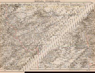 USA MOUNTAIN STATES. Montana North Wyoming Idaho East Yellowstone 1906 old map: TITLE/CONTENT OF MAP: 'Montana, Wyoming (North)' DATE PRINTED: 1906  IMAGE SIZE: Approx 20.5 x 27.0cm, 8.25 x 10.5 inches (Medium) TYPE: Antique colour map CONDITION: Good; suita