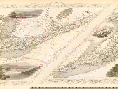 WEST CANADA. Southern Ontario. Shows 'Indian territory' TALLIS & RAPKIN 1851 map: TITLE/CONTENT OF MAP: 'West Canada' The map shows the eastern part of modern Ontario, divided into districts/counties. Part of the map is shown as "Indian territory", with "Indian traders" marked. Vig
