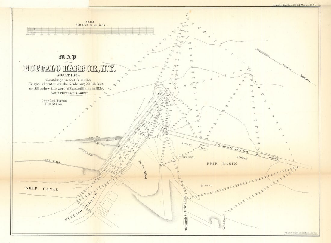 Map of the Buffalo Harbor, New York. US Topographical Bureau 1854 old (1 of 1)