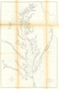 US Coast Survey chart §III Chesapeake Bay. Virginia Maryland Potomac 1860 map: CAPTION PRINTED BELOW PICTURE: U.S. Coast Survey Sketch C showing the progress of the survey in Section No. III from 1843 to 1860 [Coast of Virginia and Maryland. Chesapeake Bay, Potomac River, James