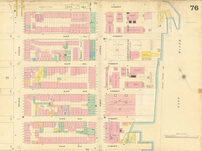 Sanborn NYC #76 Manhattan Midtown East Tudor City Murray Hill 1899 old map: CAPTION PRINTED BELOW PICTURE: [Sanborn Fire Insurance New York City map sheet 76 - Midtown Manhattan - Tudor City, Murray Hill - The neighborhood between East 37th Street & East 42nd Street, and betw