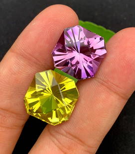 Natural Amethyst Gemstone, Fancy Cut Amethyst And Citrine Reverse Pair Loos Gemstones February: SKU Dimensions (mm) 30.900 x 26.700 x 20.200 mm Weight (cts) 126.300 Treatment No Treatment Clarity VS Type Faceted Shape Fancy Colours Description <