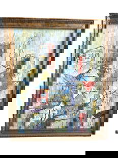Antique Abstract Cubist Style Oil Painting of City signed: Title: antique abstract cubist style oil painting of city signed Description: antique abstract cubist style oil painting of city signed cant make out signature bottom right Date/Period: early to late