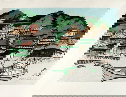 SEKINO Jun'ichiro (1914-1988): Matsumae: Artist: SEKINO Jun'ichiro (1914-1988) Title: Matsumae Series: from: "Hokkaido" Publisher: self published Date: 1976 Medium: Woodblock print Size/Format: dai-oban tate-e (c. 22" x 17" overall) Conditio
