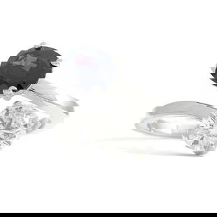 GIA Sapphire Diamond 2-Stone Wrap Bypass Statement Ring 14K White Gold 2.28 CTW: GIA Sapphire Diamond 2-Stone Wrap Bypass Statement Ring 14K White Gold 2.28 CTW This is a gorgeous and unique ring! Please let us know if you have any questions! Gemstone: 1 oval blue sapphire 1.26 ct