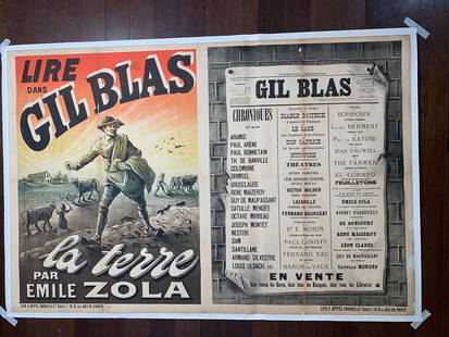 Gil Blas La Terre - Book by Emile Zola (1887) 39x59 Rare French Litho Poster LB: Gil Blas La Terre - Book by Emile Zola (1887) 39x59 Rare French Litho Poster LB, Please refer to the attached photos to determine the condition of this original vintage item. Note: LB means Linen Back