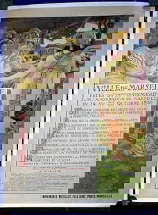 Ville De Marseilles (1899) 38x59 French Advertising Poster LB: Ville De Marseilles (1899) 38x59 French Advertising Poster LB, Please refer to the attached photos to determine the condition of this original vintage item. Note: LB means Linen Backed. Ready for you