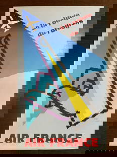 Air France a la Pointe du Progres - Art by Jean Carlu (1958) 25x31 French Advertising Poster: Air France a la Pointe du Progres - Art by Jean Carlu (1958) 25x31 French Advertising Poster, Please refer to the attached photos to determine the condition of this original vintage item. Note: LB mea