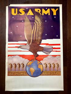 U.S. Army At Home Abroad - Art By Tom Woodburn (1940's) 25x38 US WWII Poster: U.S. Army At Home Abroad - Art By Tom Woodburn (1940's) 25x38 US WWII Poster, Please refer to the attached photos to determine the condition of this original vintage item. Note: LB means Linen Backed.